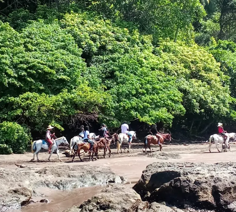 Horse riders where the jungle meets the beach near Jacó on the Central Pacific coast